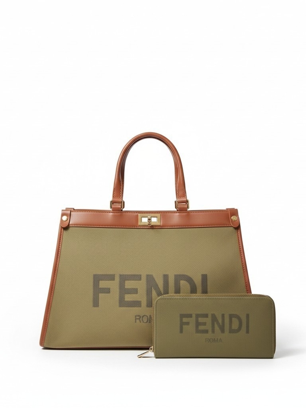 Medium Sized Multi Pocket Canvas Tote With Matching Wallet